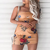 Floral print knot back suspender vest tights dress