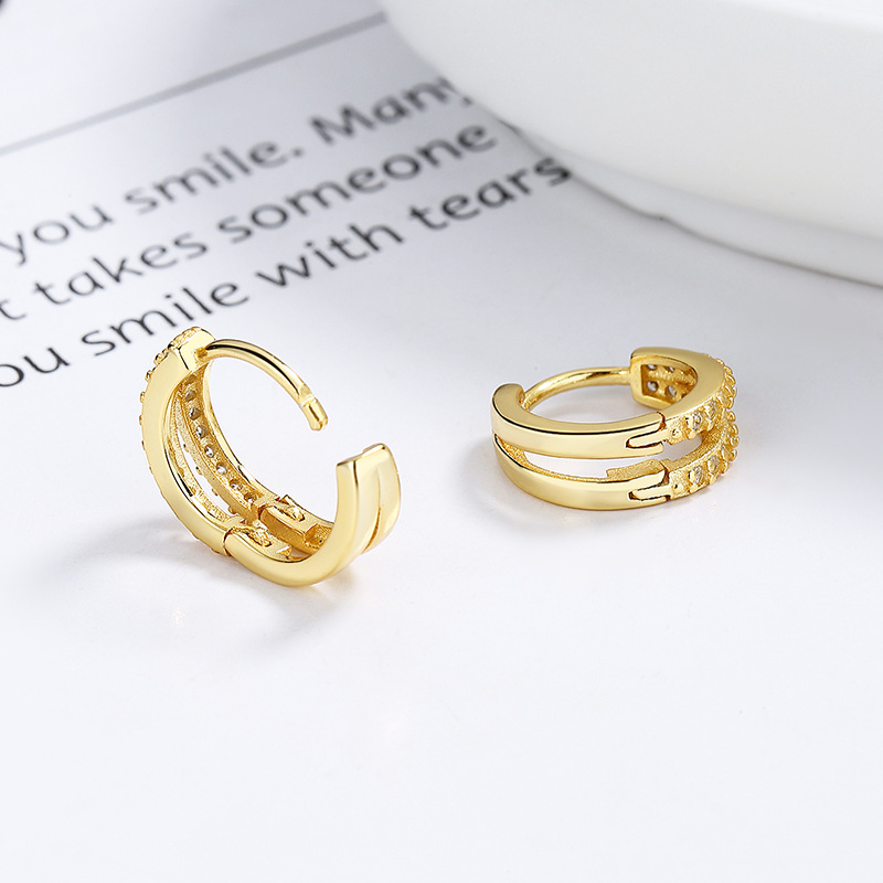 925 plata esterlina doble fila pendientes de circón de las mujeres simples elegantes pendientes de moda ins estilo frío de alto grado personalizado joyería del oído