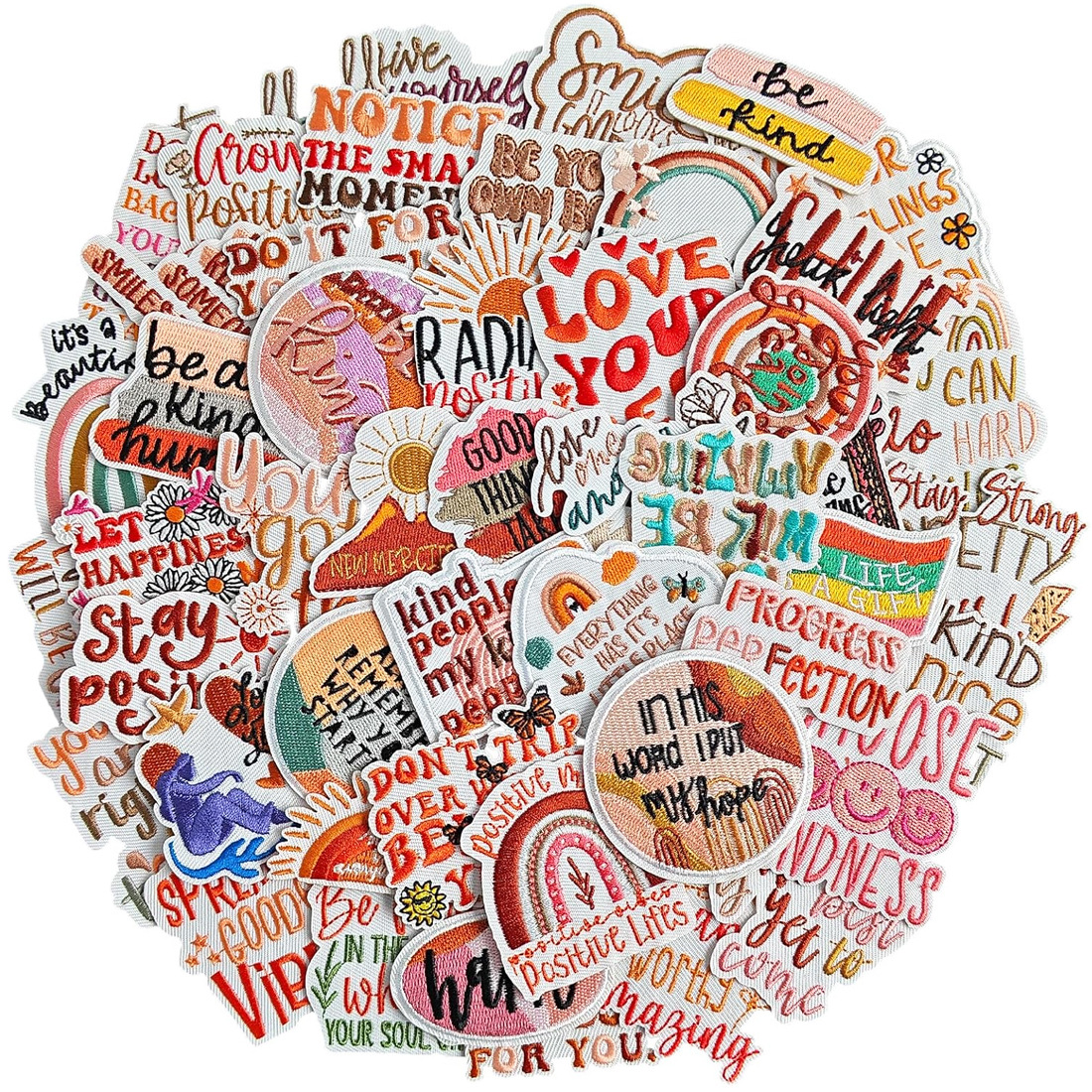 60-piece mixed pack of inspirational embroidered patches for decoration, iron-on patches with English letter embroidery