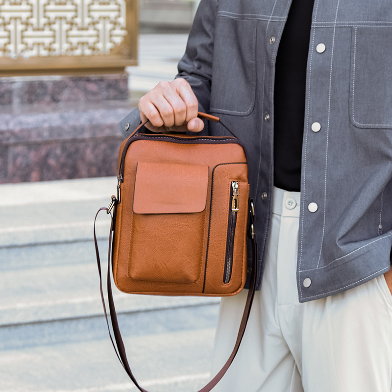 男士手提包包真皮质感出口中东欧美单肩包休闲时尚斜挎包复古男包