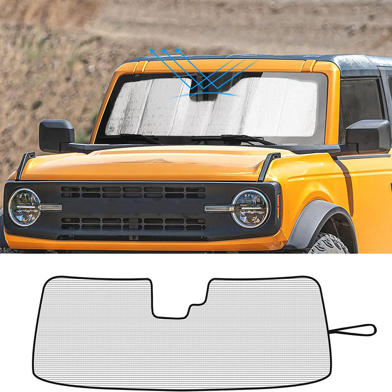 Black and silver sunshade for 2123 Ford Bronco, front windshield sunshade, sun protection car sunshade