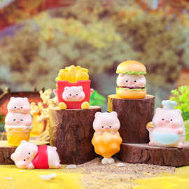 可爱猪猪的汉堡餐厅卡通迷你公仔汽车中控台装饰品树脂小摆件批发