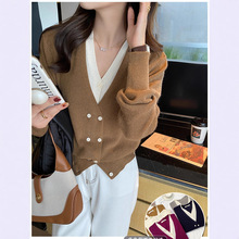 假两件针织衫女1688新款设计感v领毛衣打底衫内搭秋冬长袖上衣女