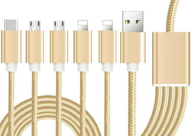 Apple Android Type-C 携帯電話に適した 1 対 5 織りデータ ケーブル 5 イン 1 高速充電マルチヘッド充電ケーブル|undefined