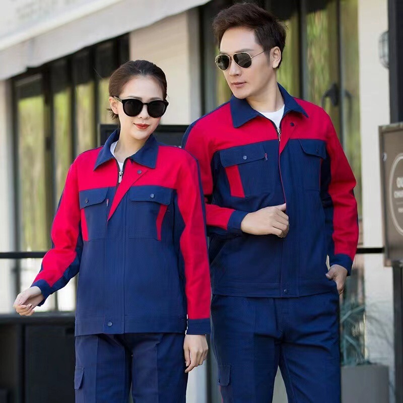 Wholesale autumn and winter pure cotton workwear sets, including long-sleeved work uniforms for both men and women, durable, sweat-absorbent, and breathable repair uniforms