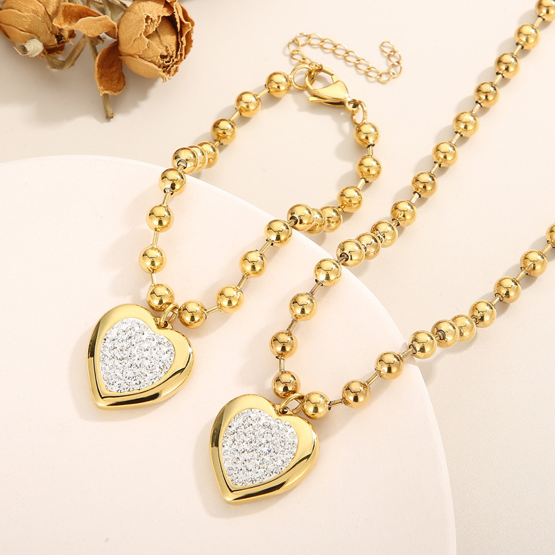 Necklace + Jewelry Quantity PVD Coated 18K Gold Plated Heart Shape Titanium Steel Simple Style Waterproof Non Tarnish Jewelry Set