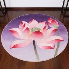 地毯莲花跪拜跪垫圆形立体满铺水晶中式荷花卧室地垫古典客厅家用