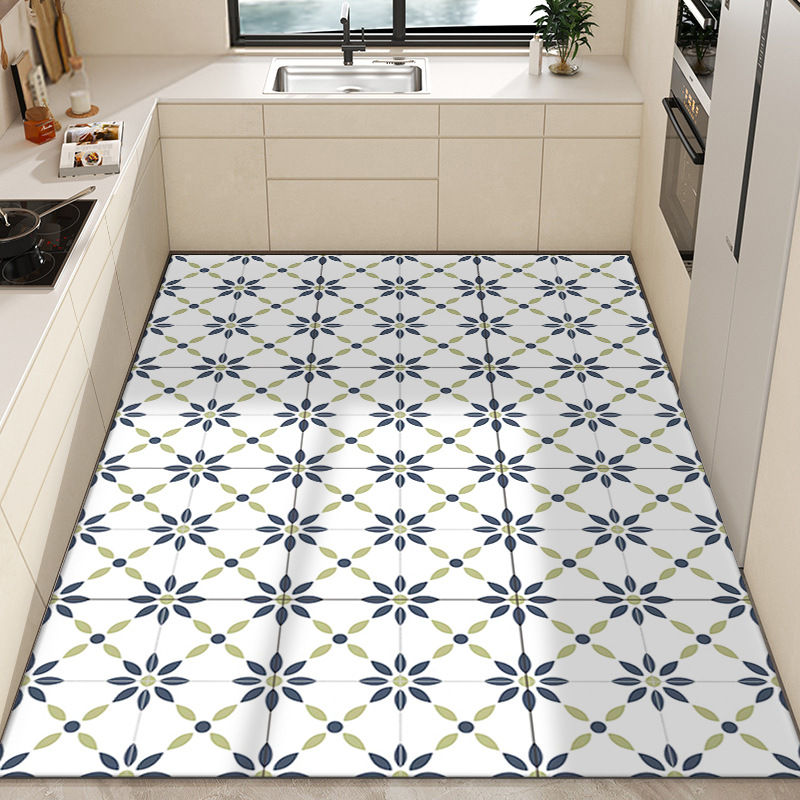 Moderno simple impermeable a prueba de aceite alfombra de piso completo hogar lavable borrable corte de cuero alfombra de piso de la cocina