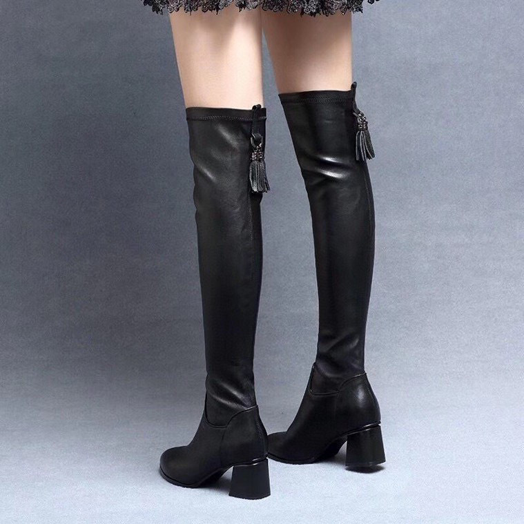 New fall/winter back zipper thigh-high boot layer cowhide pointed heels boot_voghion.com