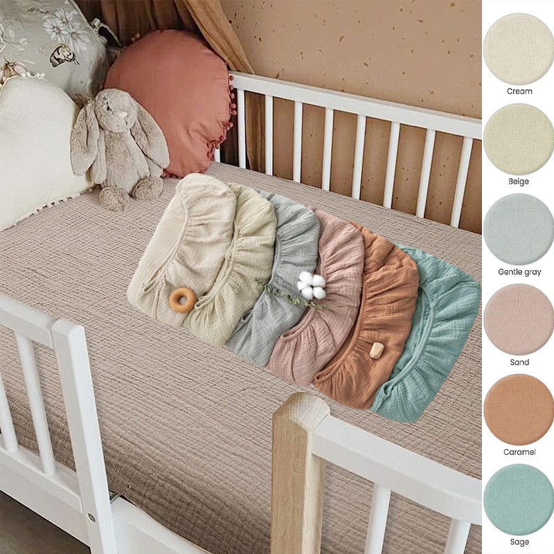 Nuevos productos transfronterizos de tela de algodón, cama de algodón para bebés de color sólido, cama de algodón de doble capa, sábanas suaves y transpirables