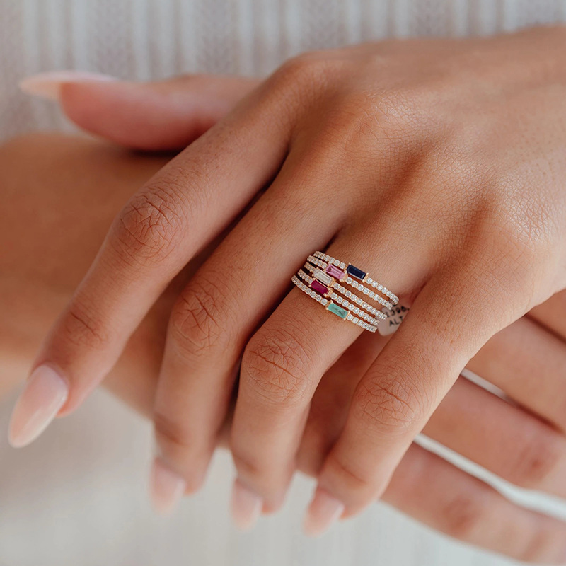 Simple Style Square Sterling Silver Inlay Zircon Rings 1 Piece