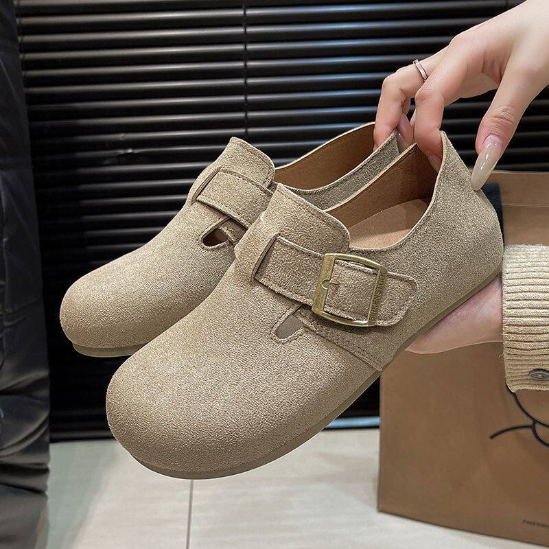 Giày lười nữ mũi tròn đế bằng độn đế, kiểu retro dễ phối đồ — B11 Giày huấn luyện Đức - Màu hạt dẻ [Hộp], B11 Giày tập Đức - Màu nâu nhạt [Hộp]