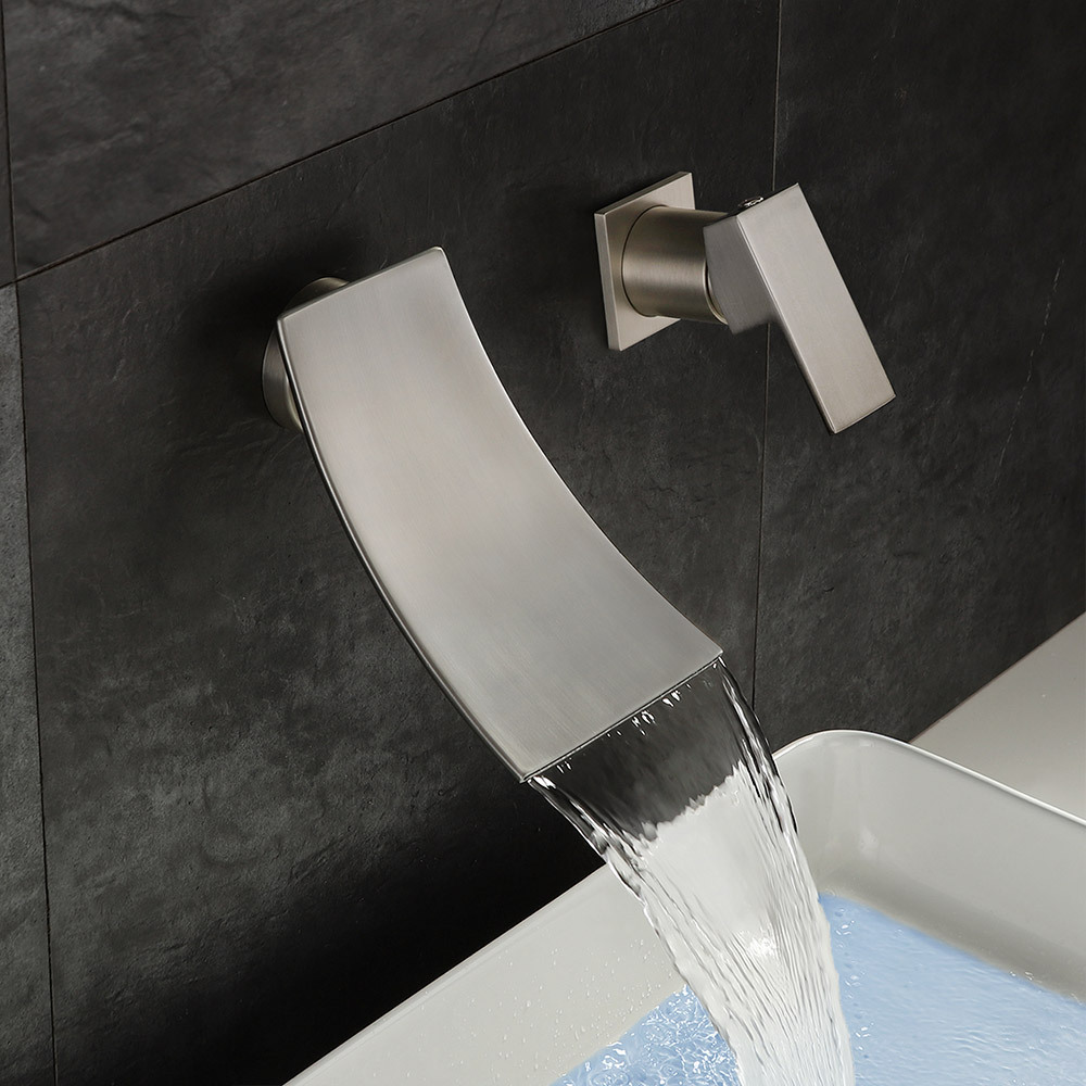 Cross-border brass washbasin faucet waterfall water outlet single, cold and hot mixed water is concealed in the wall-mounted bathroom countertop basin undefined
