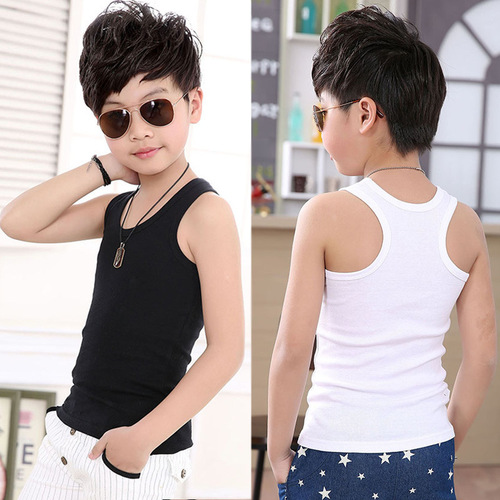 Summer Children's Tank Top Bodysuit Pure Cotton Middle and Small Children Boys and Girls Summer Base Layer Underwear Men's T-shirt Thin Style