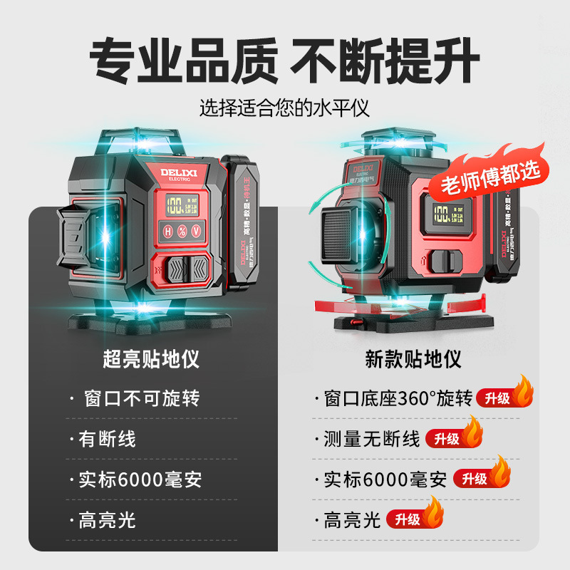 Delixi 12 ラインレーザーレベル赤外線レベル高精度強力な光細線水位計屋外 Xinxia|undefined