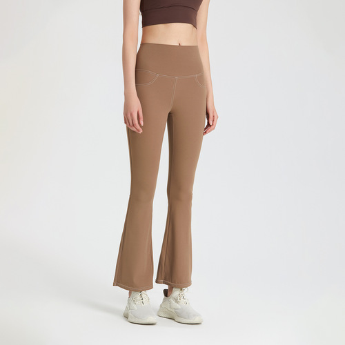 Cross-border European and American naked quick-drying yoga bell-bottom pants for women, high-waisted hip-raising slimming sports pants, fitness casual wide-leg pants