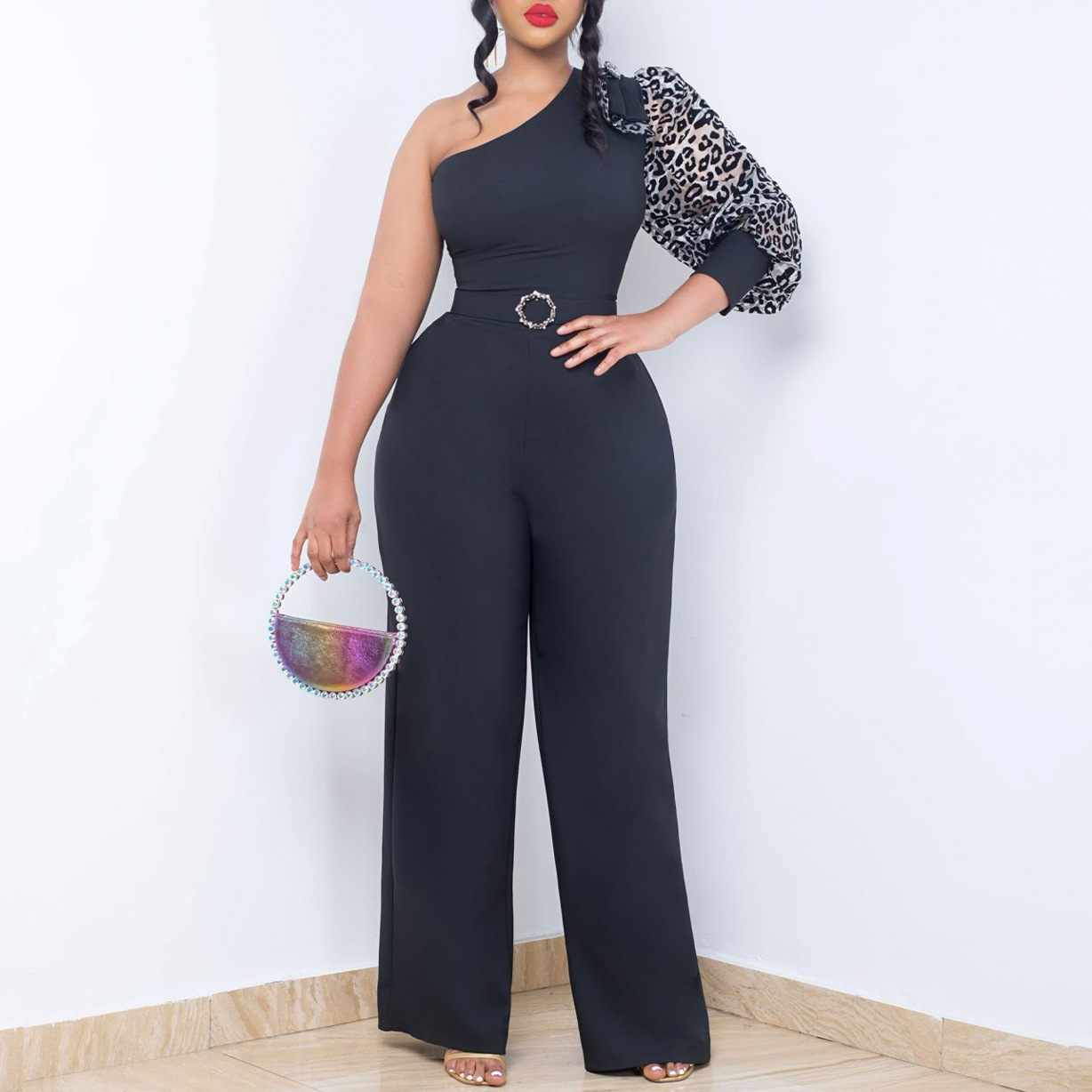 Women's Jumpsuits Rompers One Shoulder High Waist Wide Leg Elegant_voghion.com
