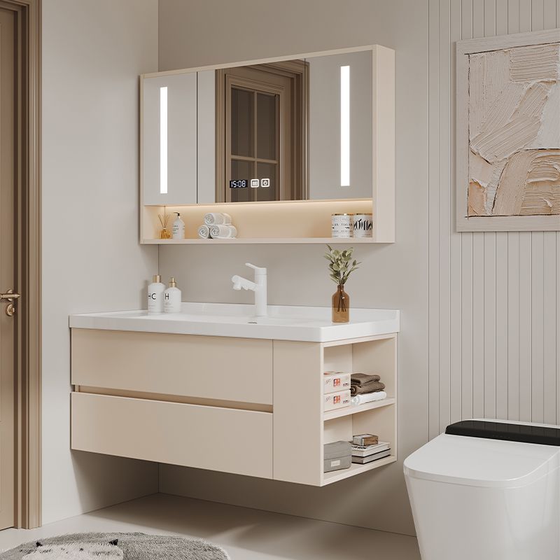 Solid Wood Bathroom Cabinet Side Storage Combination Small Bathroom Washbasin Cabinet Integrated Ceramic Washbasin Hand Washing
