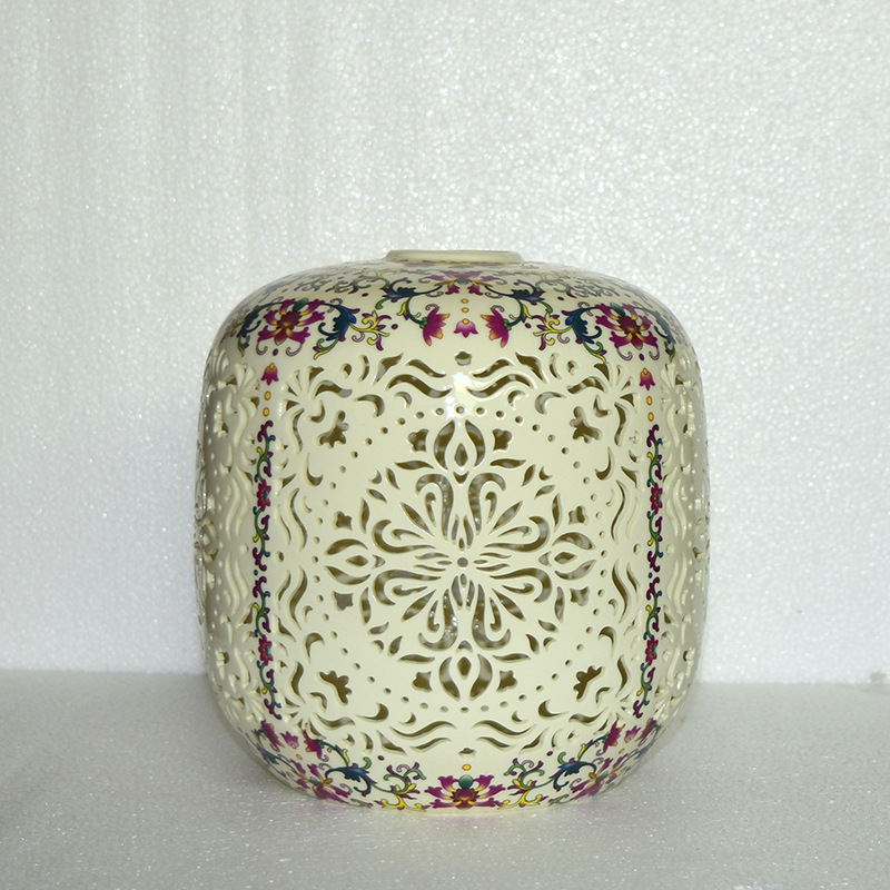 米黄釉景德镇镂空陶瓷吊灯壁灯台灯灯罩外壳diy