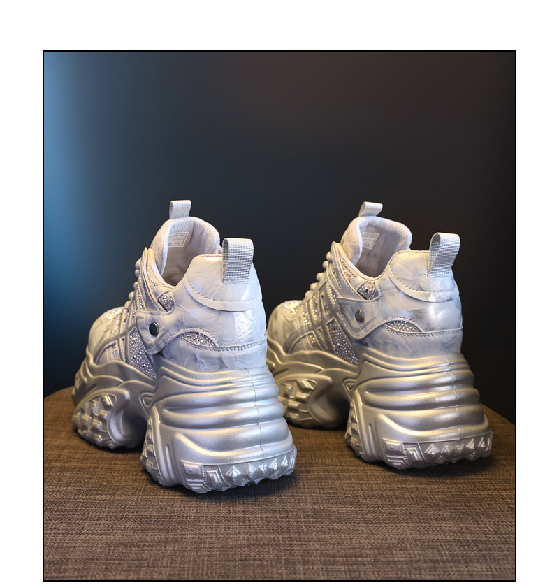 Giày sneaker nữ đế dày tăng chiều cao, phối đá rhinestone, lưới thoáng khí — màu trắng ngà chi tiết 20
