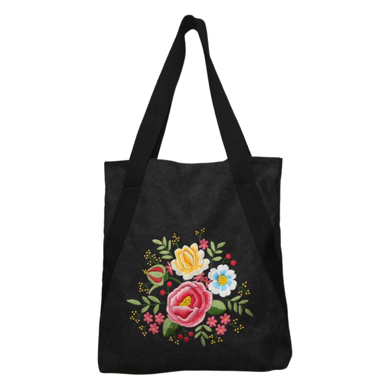 Bordado hecho a mano DIY impresión regalo de compras bolsa de algodón transfronterizo bolso de mujer bolsa de lona portátil con logotipo