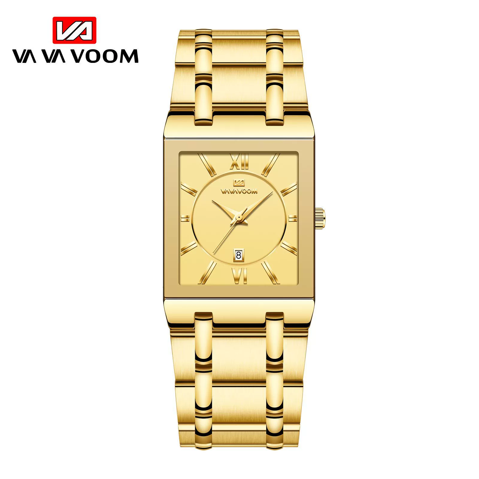 (Cross-border trading), rectangular steel belt stainless steel, golden watch, quartz calendar, waterproof dial, wholesale