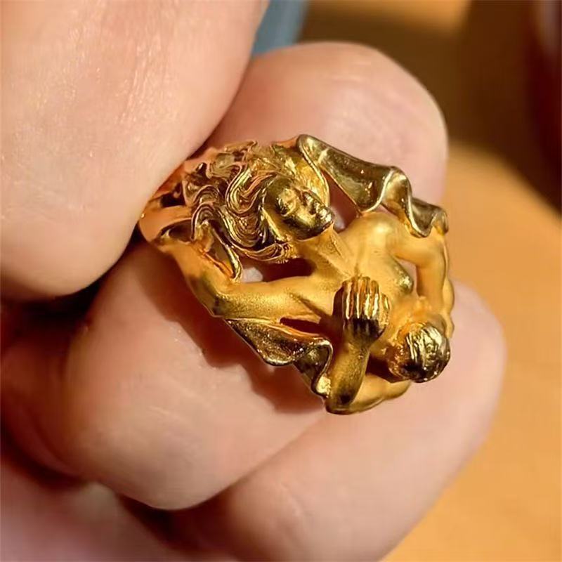 Greek Mythology Series Garden of Eden "Adam and Eve" Ring Niche Art Wide Version Golden Fortune Ring Greek Mythology Series Garden of Eden "Adam and Eve" Ring Niche Art Wide Version Golden Fortune Ring
