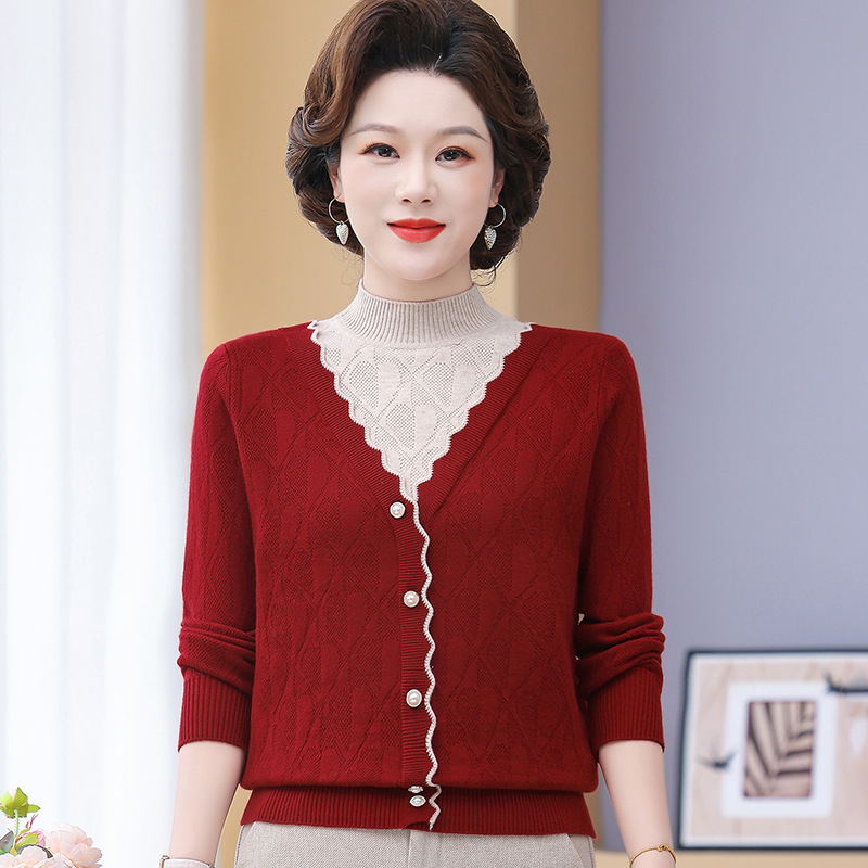 中老年女装洋气妈妈装秋装上衣时尚中年人假两件秋季衣服针织衫女|undefined