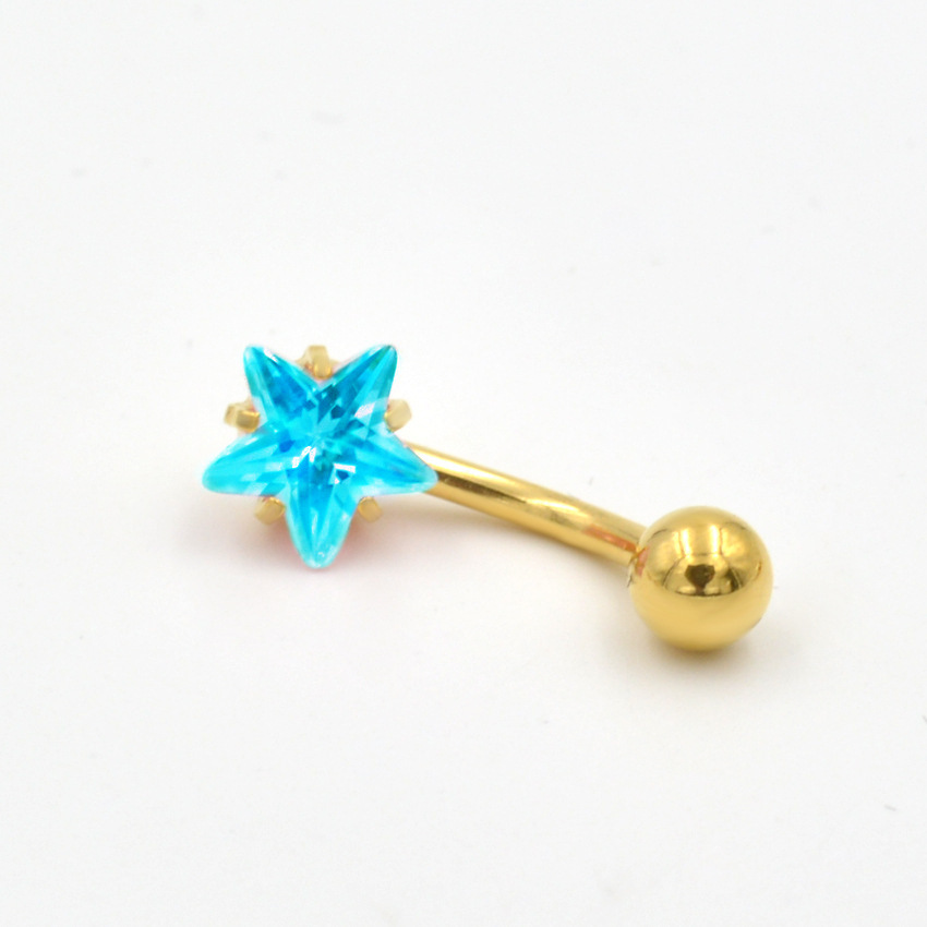 Piercing per ombelico in acciaio inossidabile di grado AAA, con stella a cinque punte, nuovo anello per ombelico in zircone a forma di stella placcato in oro_voghion.com
