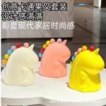 轻奢高级感水果叉套装家用创意高颜值不锈钢可爱小叉子收纳罐