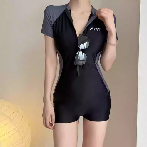 Women's 2024 New Style One-piece Flat-bottom Conservative Swimsuit for Female Students, Abdomen Covering, Slimming, High-end, Racer-style Swimming Pool Special Use