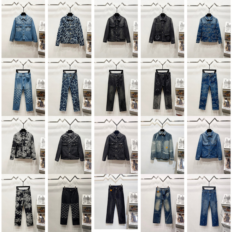 Cross-Border · Correct Version · L Family Vintage Washed Denim Jeans with Checkered Embroidery 2025 New Straight Pants