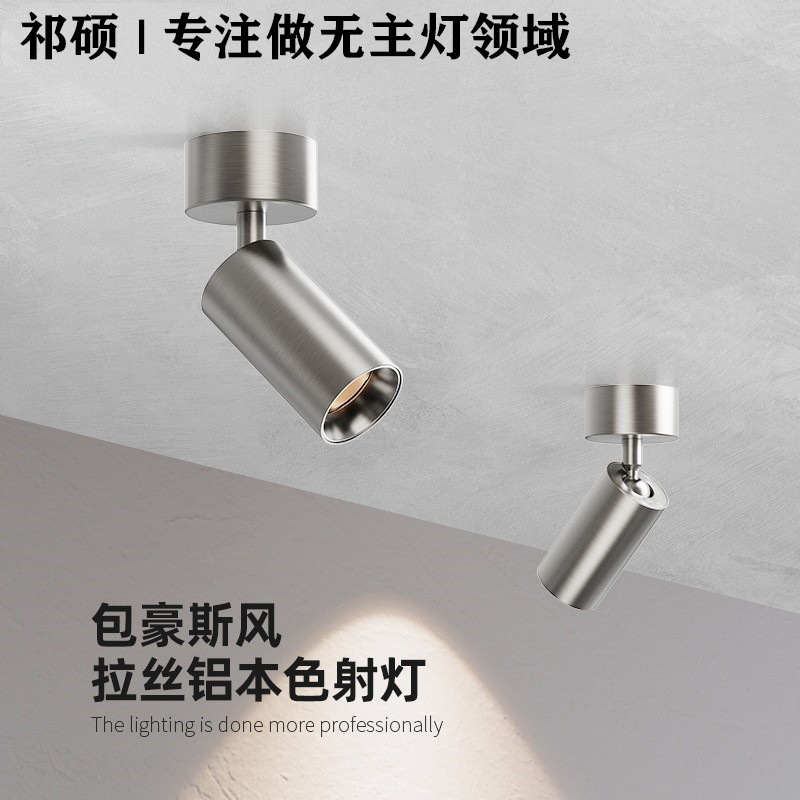 明装包豪斯射灯可调角度极简中古风不锈钢电镀led家用防眩COB射灯
