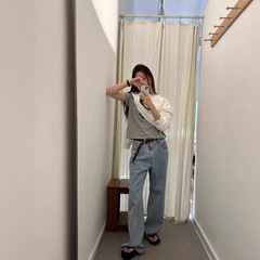 现 th*barnnet八奶家浅色牛仔裤韩国设计师女装百搭简约韩系长裤