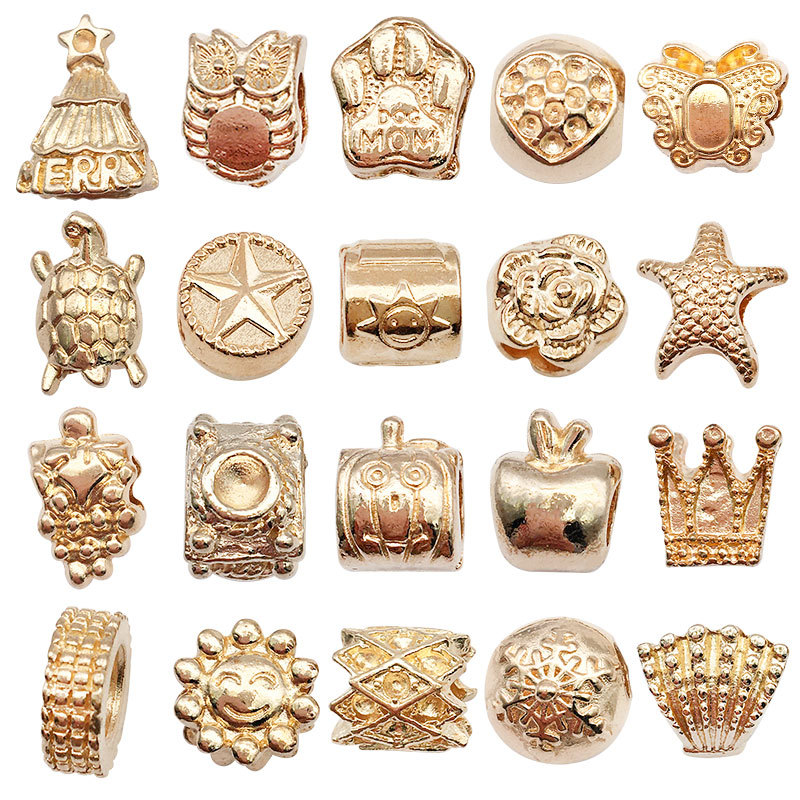 1 europeo y americano gran agujero perlas KC oro panjia gran agujero granos aleación perlas perforadas collar joyería accesorios cuentas sueltas al por mayor