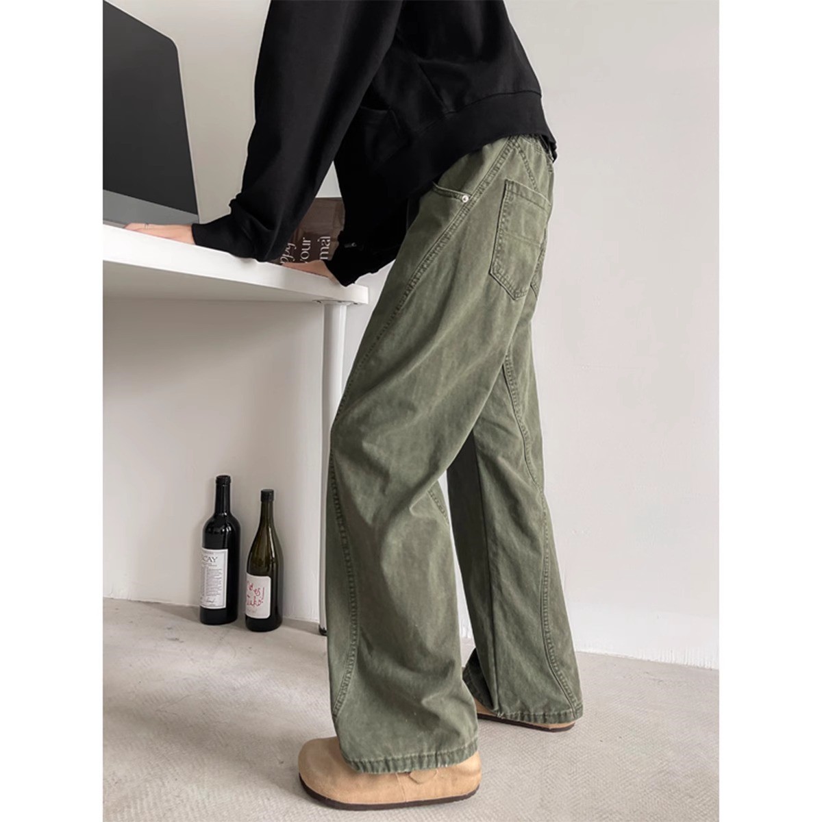 American Style Stitching Micro-La Jeans Men's Summer New High Street Washed Casual Trousers cleanfit Work Pants