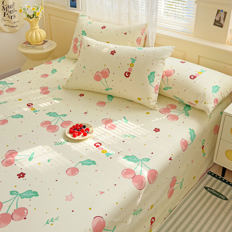 Pequeñas sábanas de algodón floral fresco, una sola pieza de 100 sábanas de algodón, dormitorio doble, traje de tres piezas para estudiantes, cuatro estaciones universales