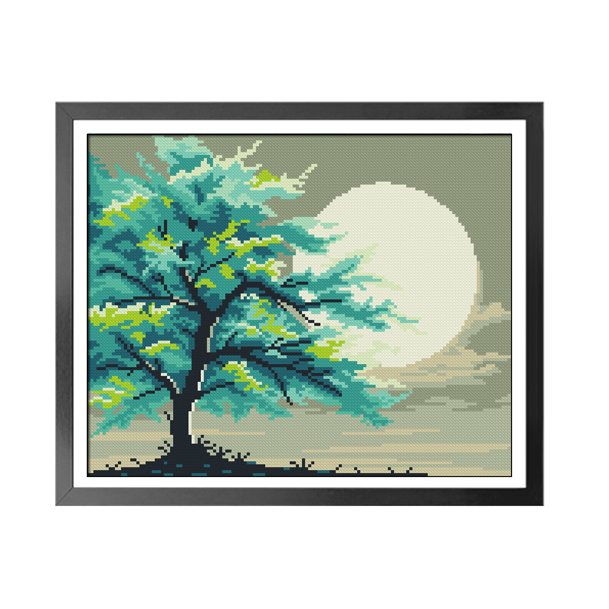 Impresión transfronteriza de bordado cruzado pequeño conjunto de árboles de luna llena paisaje minimalista principiante bordado cruzado diy mano image 5