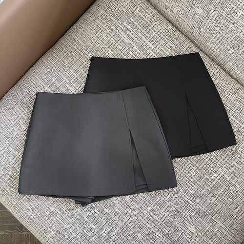 Hot girl half-body skirt, women's spring and autumn A-line culottes, high waist, slimming split gray suit skirt, women's black short skirt pants