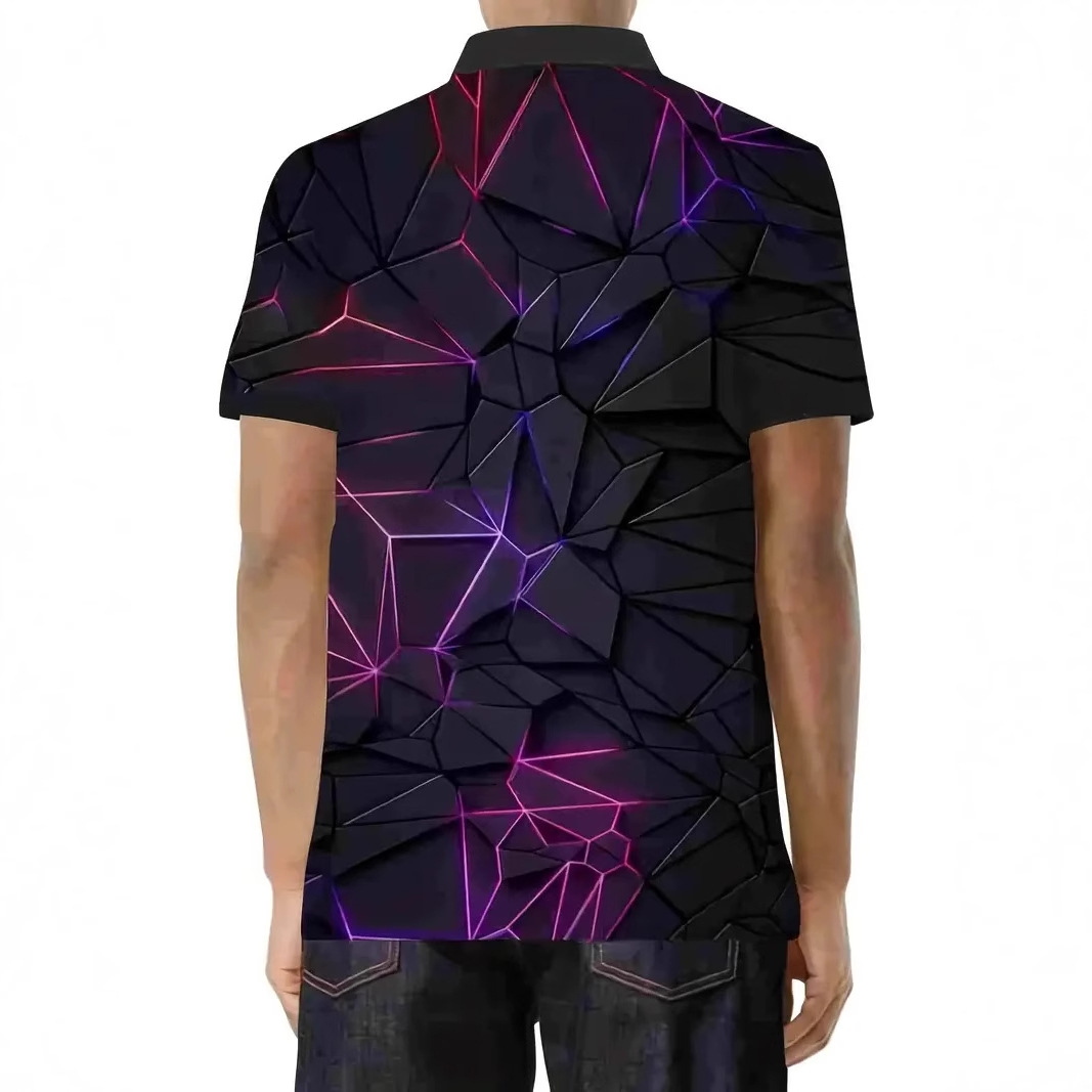 Tendencia de moda tecnología de sentido metálico impresión 3D hombres negocios calle principal malla suelta cremallera transpirable camisa POLO
