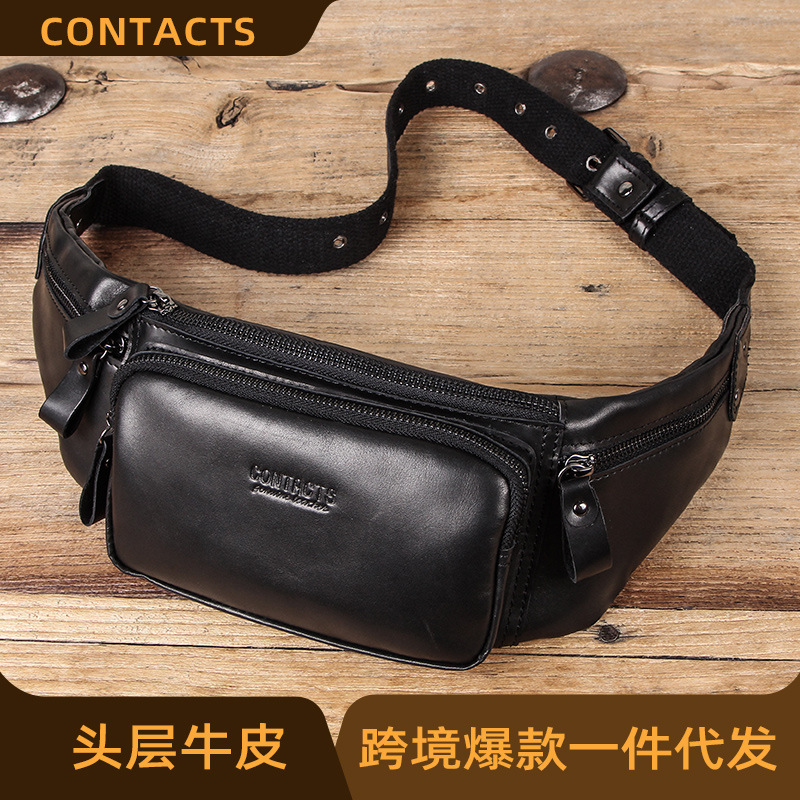 Sports leather universal wear-resistant belt bag for men and women