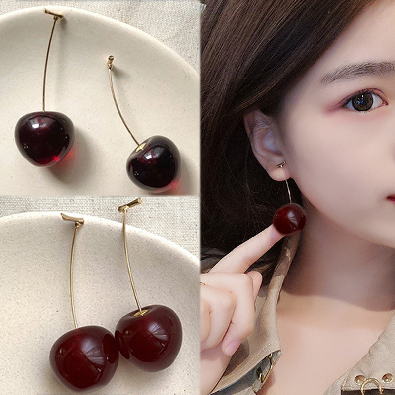 Tiktok mismo estilo lindo vigoroso cereza pendientes elegantes celebridades de Internet largos pendientes de cereza 2023 nuevos pendientes