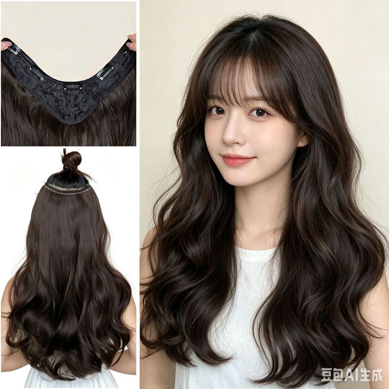 Wig Women's Long Hair One-piece Non-marking Long Curly Hair Wig Patch Fluffy Large Wave V-shaped Hair Tone Invisible