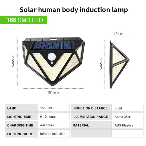 New Outdoor Solar Garden Light 100LED Solar Rechargeable Wall Light Four-Side Lighting Human Body Sensor Light