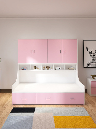 Single bed wardrobe integrated multifunctional storage children's small apartment space-saving tatami bed cabinet combination guest room bed