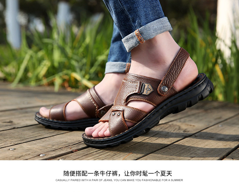 Dép sandal nam da bò lớp đầu hở ngón quai hậu thoáng khí — 10498 màu đen, Màu nâu 10498 chi tiết 7