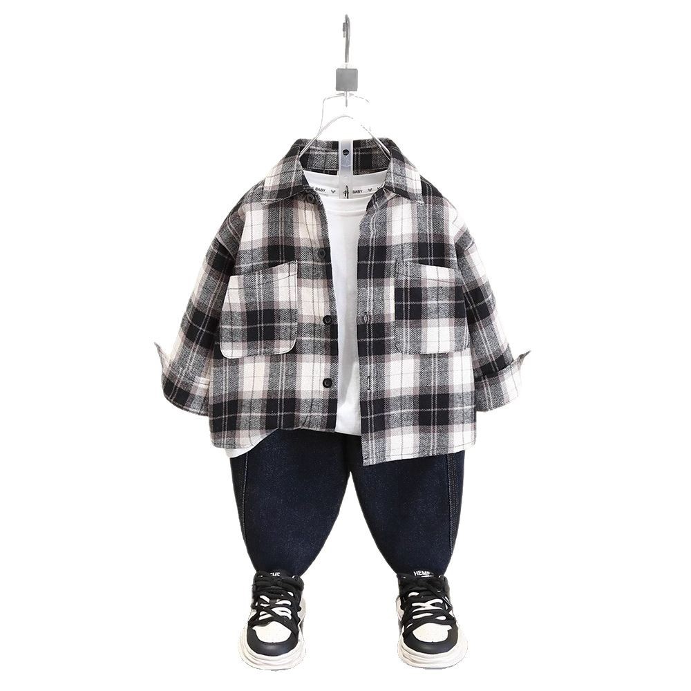 7528 camisa para niños primavera 2025 nueva chaqueta a cuadros de primavera para niños primavera y otoño ropa de manga larga para niños
