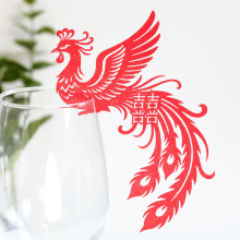 中式婚礼宴请激光凤凰酒杯卡宴席氛围席位卡大红色双囍字桌卡插卡