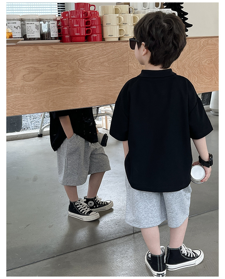 New 2024 Summer boys' polo shirt embroidered fish waistcoat short sleeve casual style summer refreshing handsome top