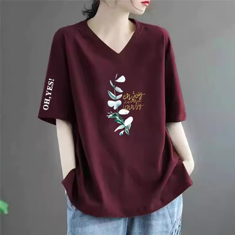 Clearance Sale Short-Sleeve T-Shirt for Women, Summer Printed V-Neck Loose Plus-Size Casual Stylish Middle-Aged Top Clearance Sale Short-Sleeve T-Shirt for Women, Summer Printed V-Neck Loose Plus-Size Casual Stylish Middle-Aged Top